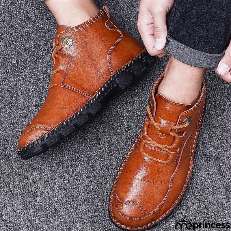 Winter Stylish Leisure Cowhide Lace Up Comfy Shoes For Men