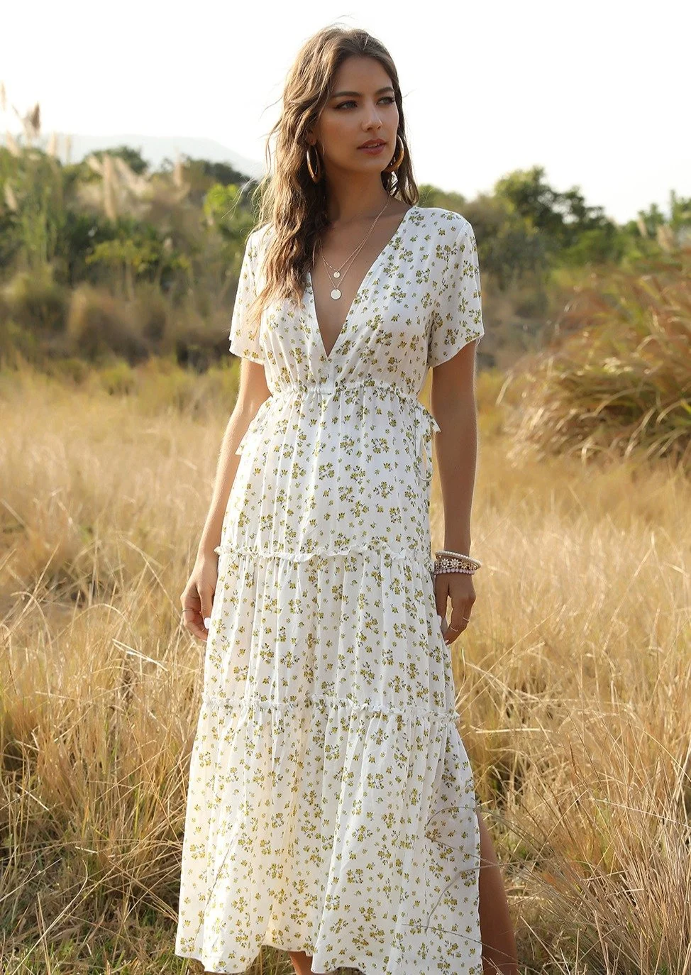 Floral Maxi Dress White August Lemonade August Lemonade