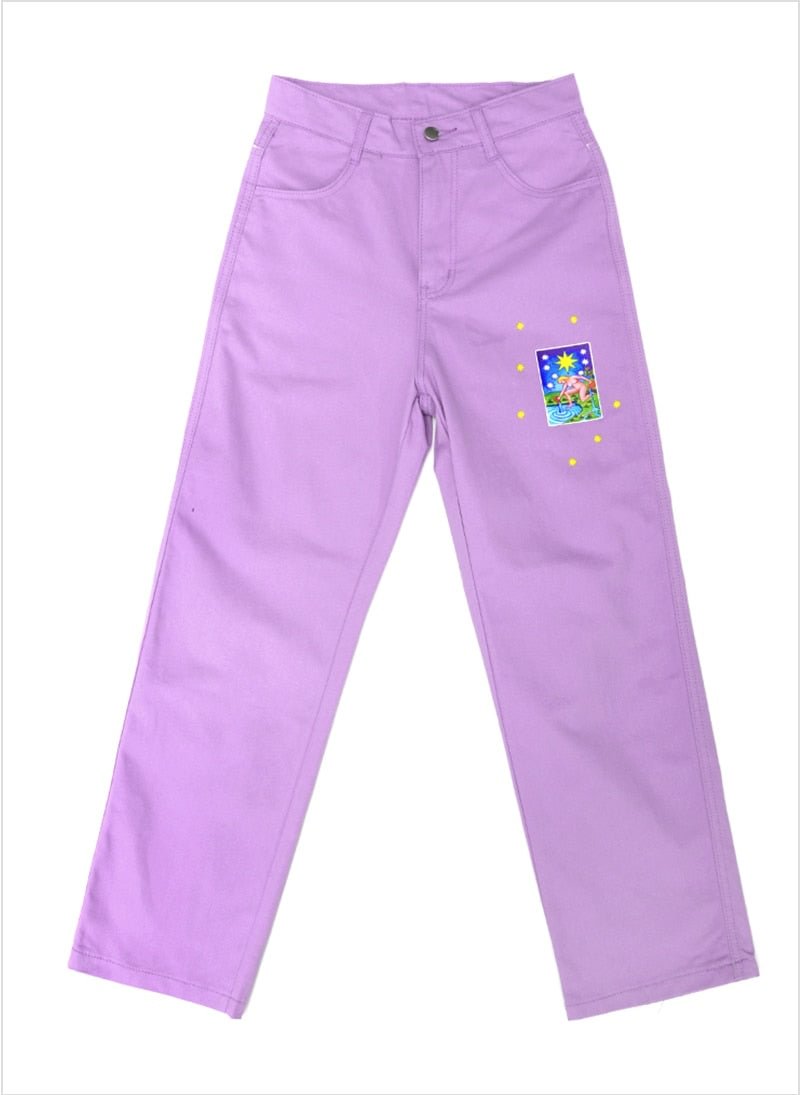 Cartoon Pattern Women's Pants High Waist Vintage Straight Trousers For Ladies Summer Autumn Women Casual Streetwear Pants Light
