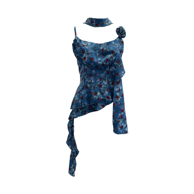 Nigikala Nigikala Irregular Lotus Leaf Edge Ribbon Ribbon Sling Sling Waist Neck Tie With Short Top 9239