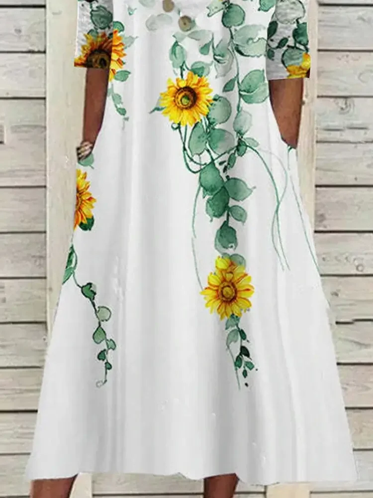 Casual Regular Fit Floral Short Sleeve Midi Dress