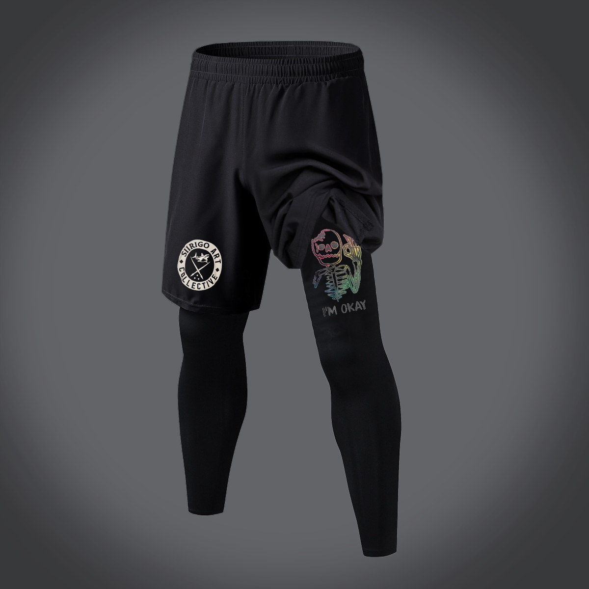 Multicolored Skull Bone I’M OK Graphic Print 2 in 1 Gym Workout With Leggings