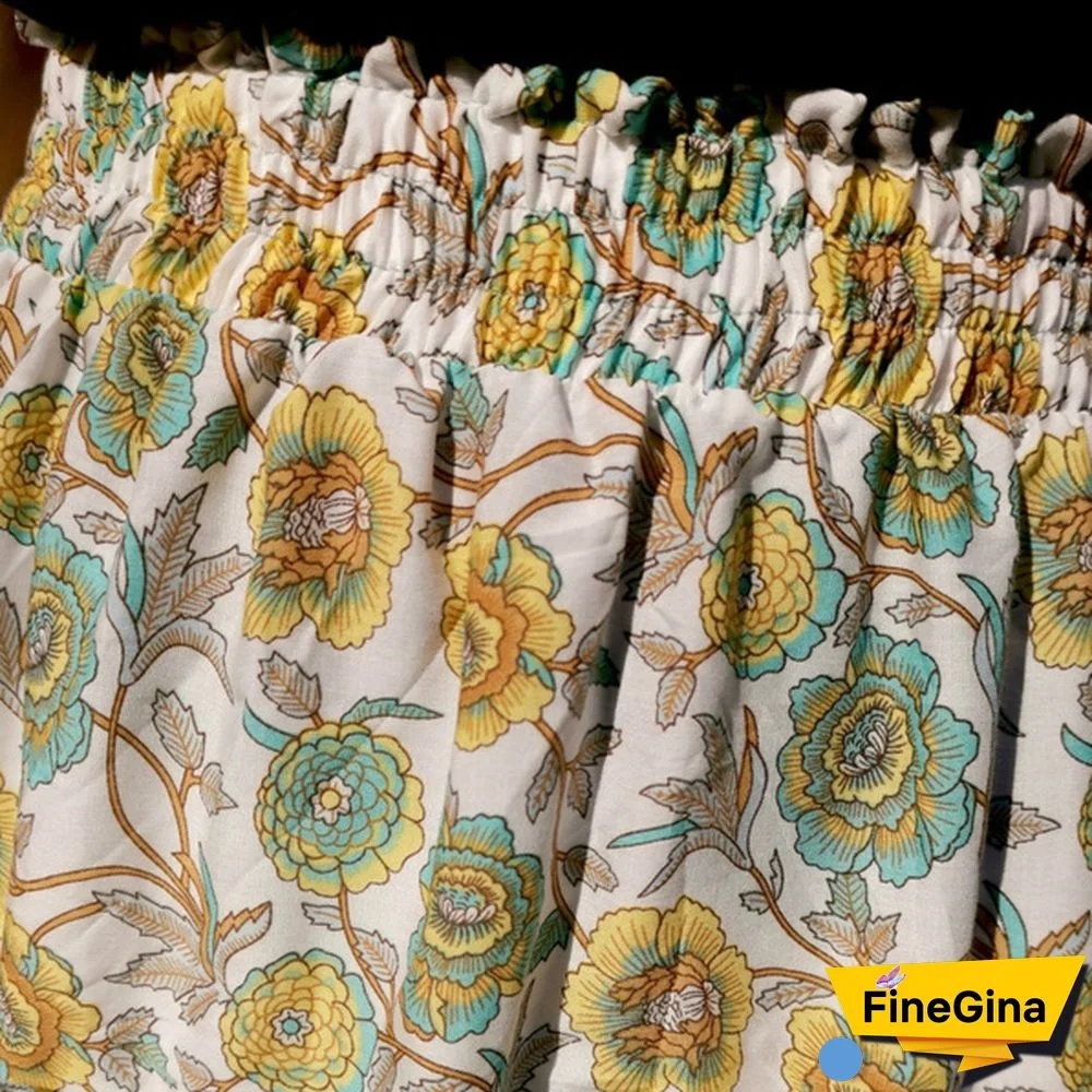 Women Fashion Casual Floral Short Skirts Summer High Waist Pleated Beach Skirt Beho Ruffle Dresses