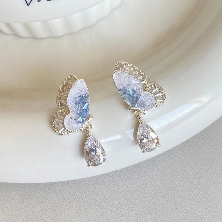 Gradient Crystal Stone Inlaid Rhinestone Dangle Butterfly Earrings