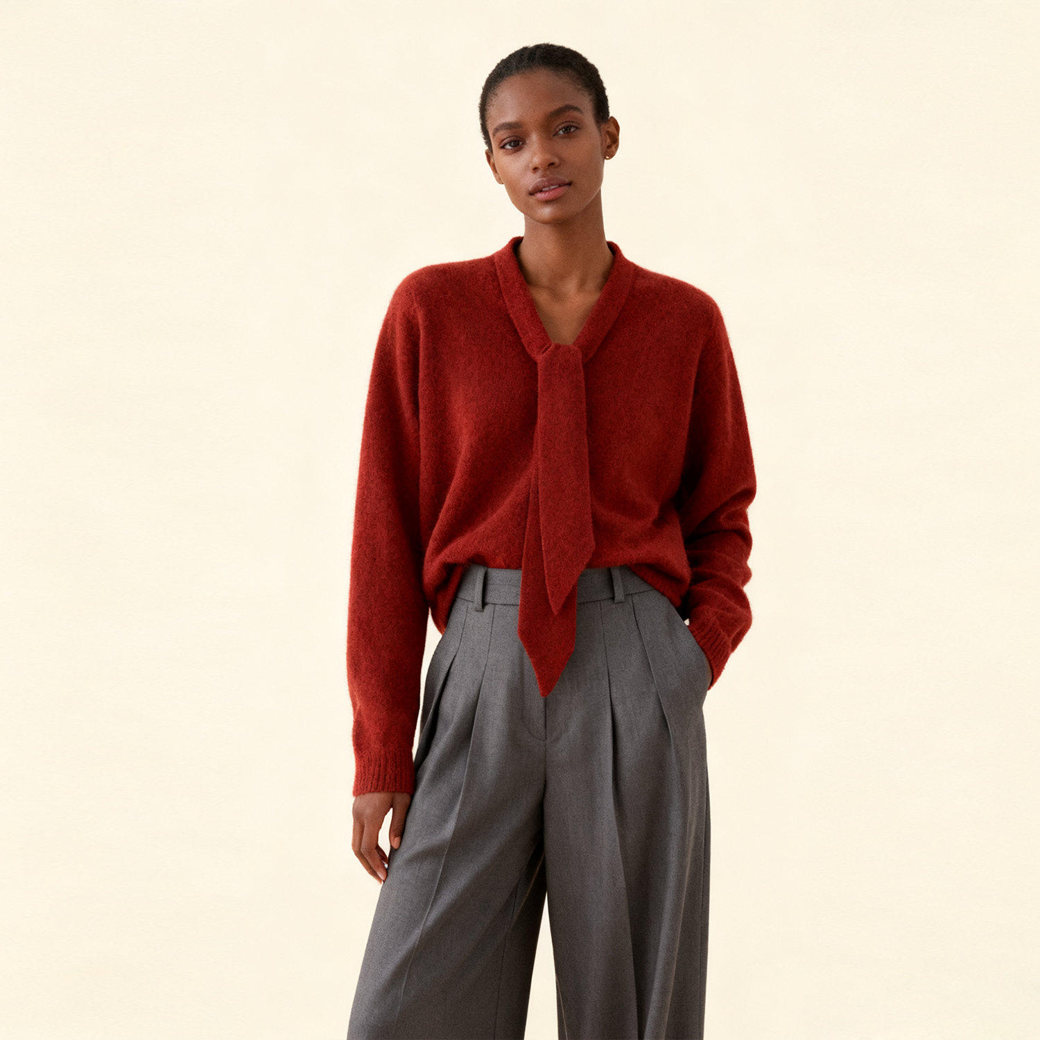 Tie Neck Cashmere Sweater For Women REAL SILK LIFE