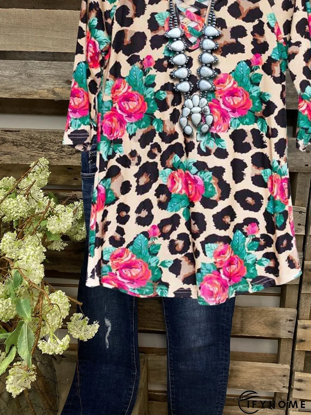 Vintage Floral V Neck Short Sleeve T-shirt | IFYHOME