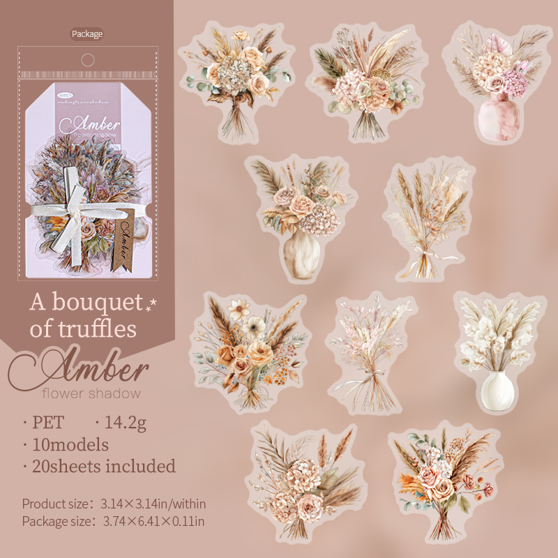PET Sticker - Amber Flower Shadow Series Vintage Plant Floral Landscape 