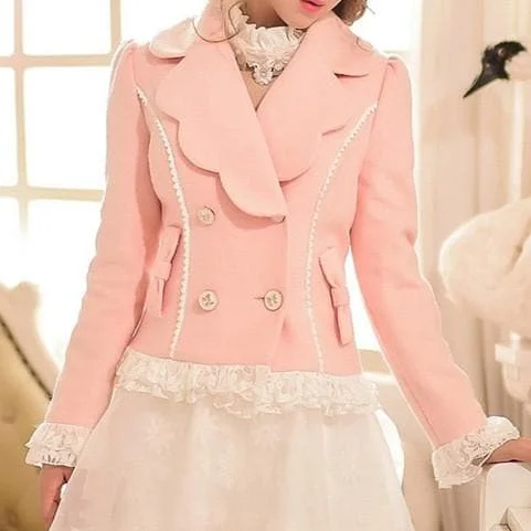 S/M/L Pinky Wave Collar Double-breasted Coat SP153623