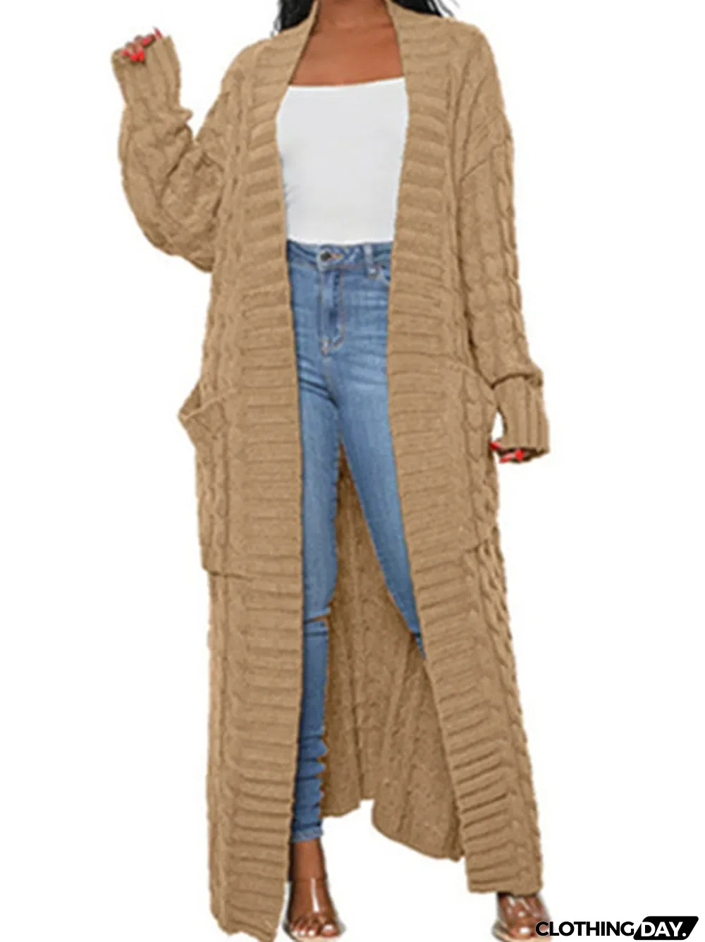 Women's V-neck Stitching Long Sweater Cardigan Jacket Long-length Coat