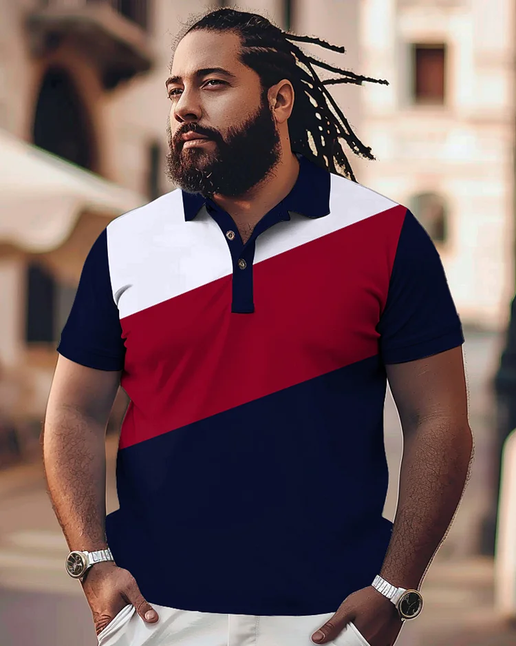 Tri Color Patchwork Casual Printed Oversized Black Men's Polo Shirt