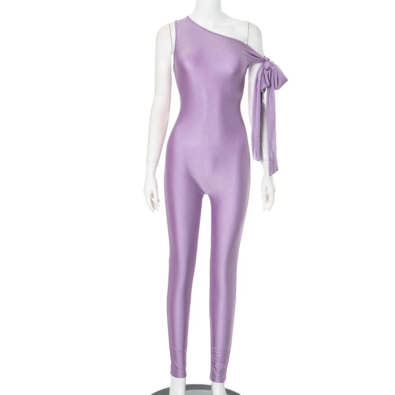 Brownm Brownm Women's Summer New One-Shoulder Sexy Kinestic Asymmetrical Tight Jumpsuit