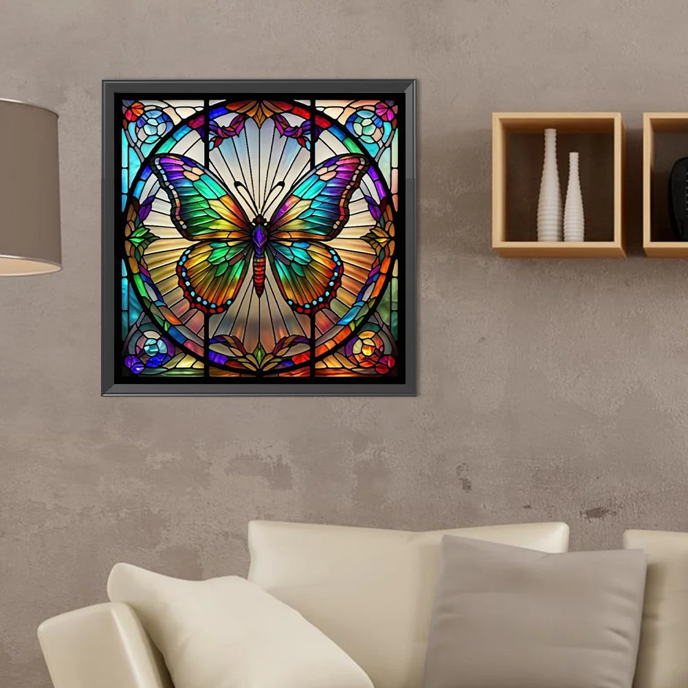 Diamond Painting - Full Round Drill - Stained Glass Butterfly(Canvas|40*40cm)
