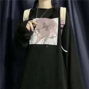 Kawaii Japan Amine Tshirt Streetwear Japanese T Shirt Harajuku Loose White Tops Funny Casual High Street Gothic Tshirt Female