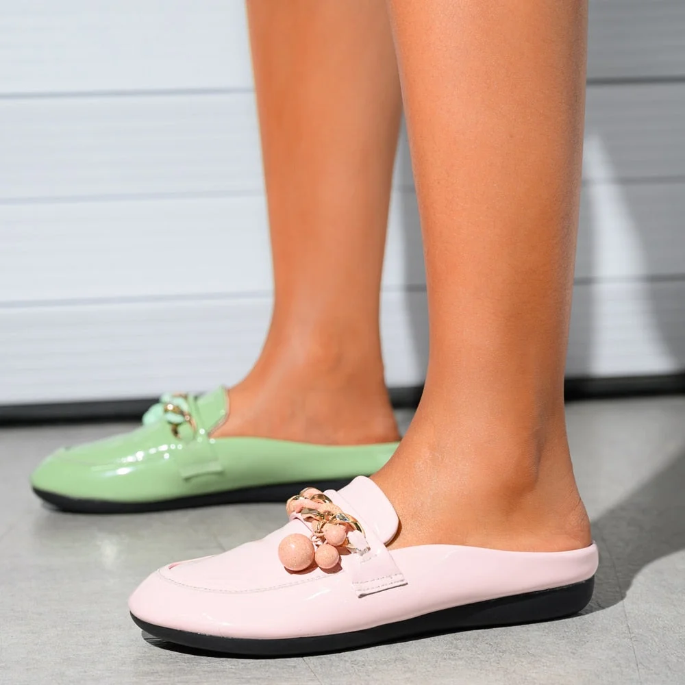 2021 Luxury Brand Designer Women Slippers Slip On Mules Flat  Casual Shoes  Slides  Summer Footwear  Female Patent leather shoes