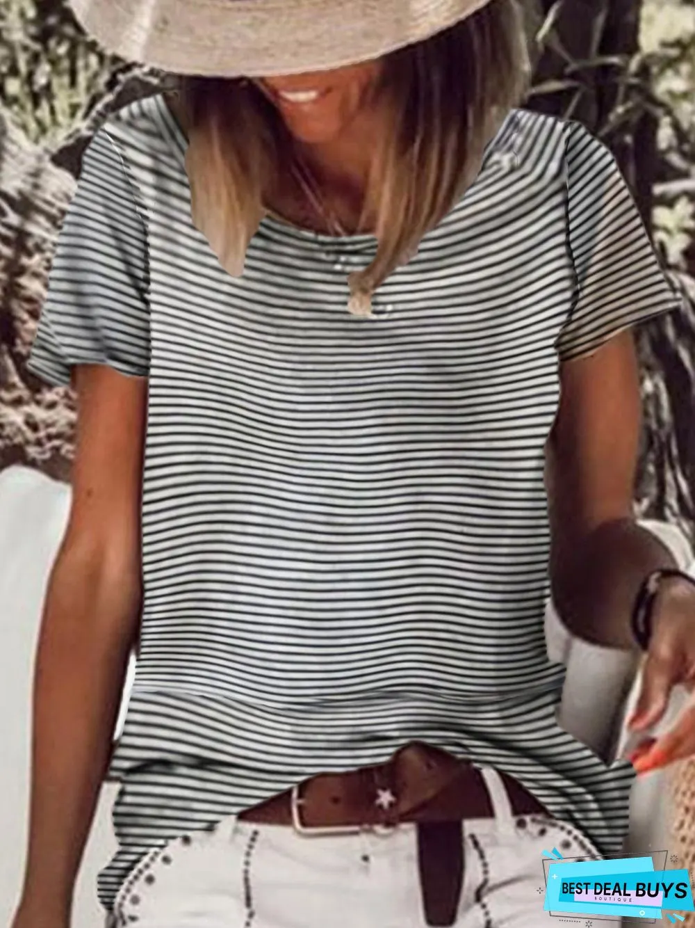 Striped Loose Casual Crew Neck T-Shirts