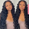 13x6 Full Lace Frontal Wig Deep Wave Wig 34inches Natural Black Hair Pre Plucked Human Hair Wig