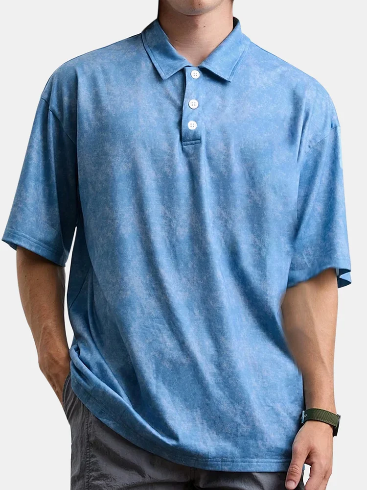 Men's Summer Daily Casual Distressed Printed Short-sleeved Polo Shirt