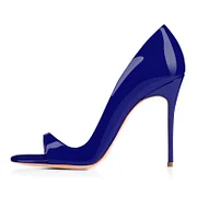 Indigo Blue Stiletto Heels Patent Leather Open Toe D'orsay