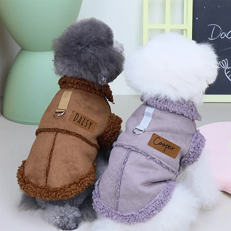 Personalized Leather Patch Pets Warm Jacket 