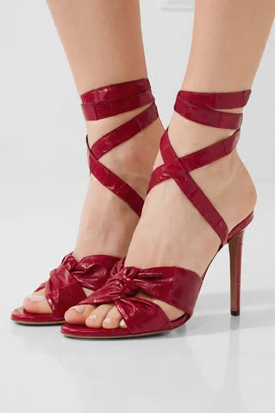 Burgundy Strappy Stiletto Heel Sandals - Open Toe & Sexy Vdcoo