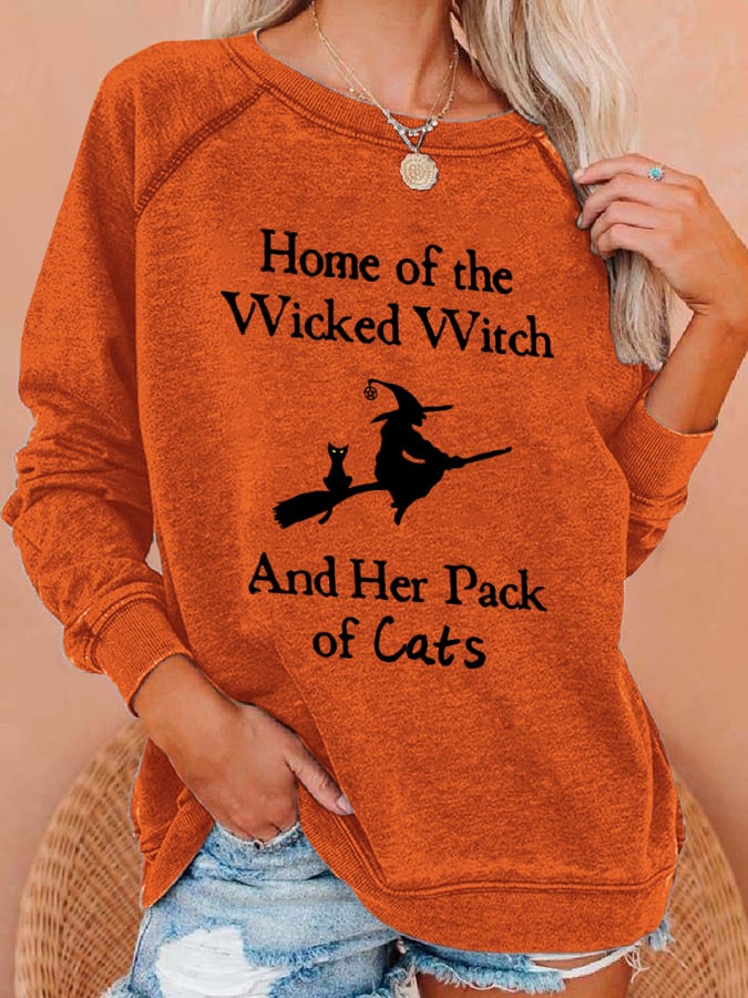Retro Home Of The Wicked Witch And Her Pack Of Cats Print Sweatshirt