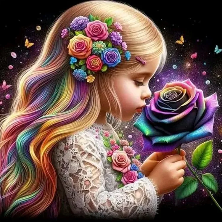 Colorful Roses And Girl 30*30CM(Canvas)  Full Round Drill Diamond Painting gbfke