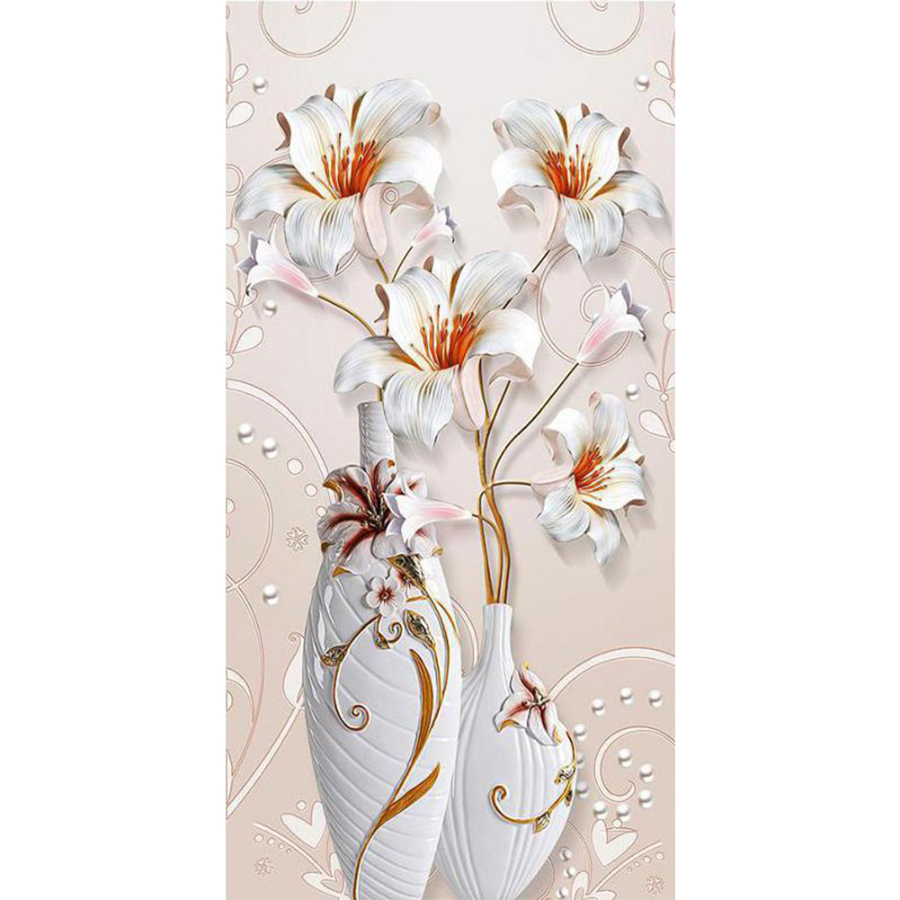 

30*60CM - Special Shaped Diamond Painting - White Flowers (Big Size), 501 Original