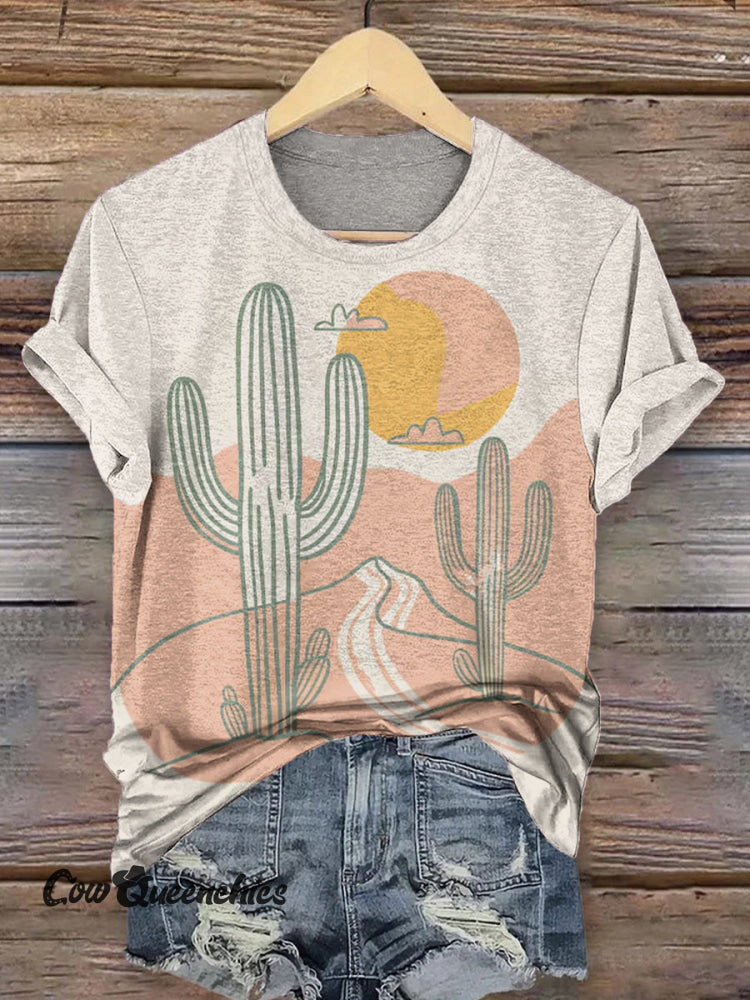 Vintage Cactus Print Casual T-shirt Multicolor / S