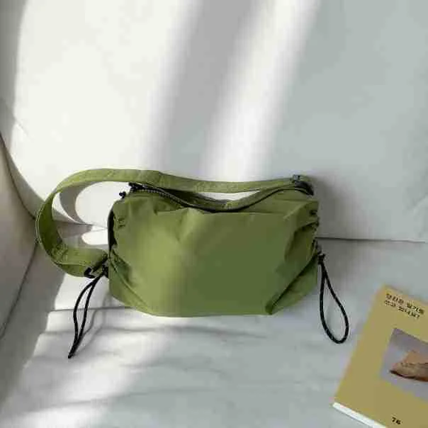Mongw Mongw New Draw Rope Nylon Bag Women Sports Leisure Wind Pure Color Portable Simple Cross-Body Bag Small Single Shoulder Bag