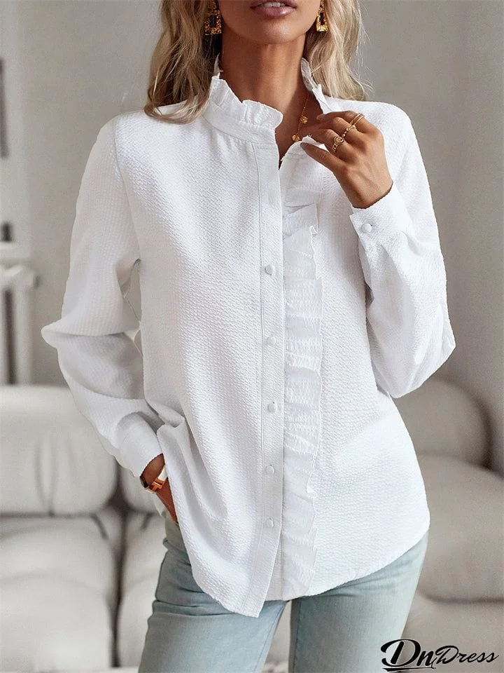 Chic Stylish Button Up Ruffle Blouses for Ladies