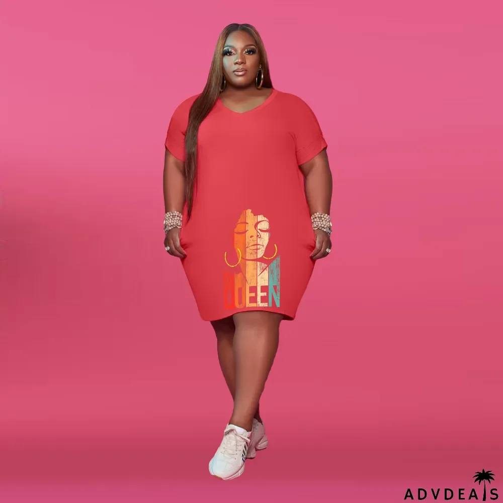 Women'S V Neck Solid Plus Size Women'S Fashion Casual Dress