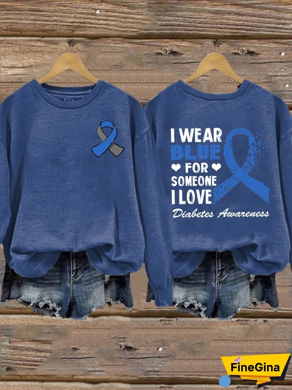 Women's I Wear Blue For Someone I Love Diabetes Awarenesse Print Casual Sweatshirt