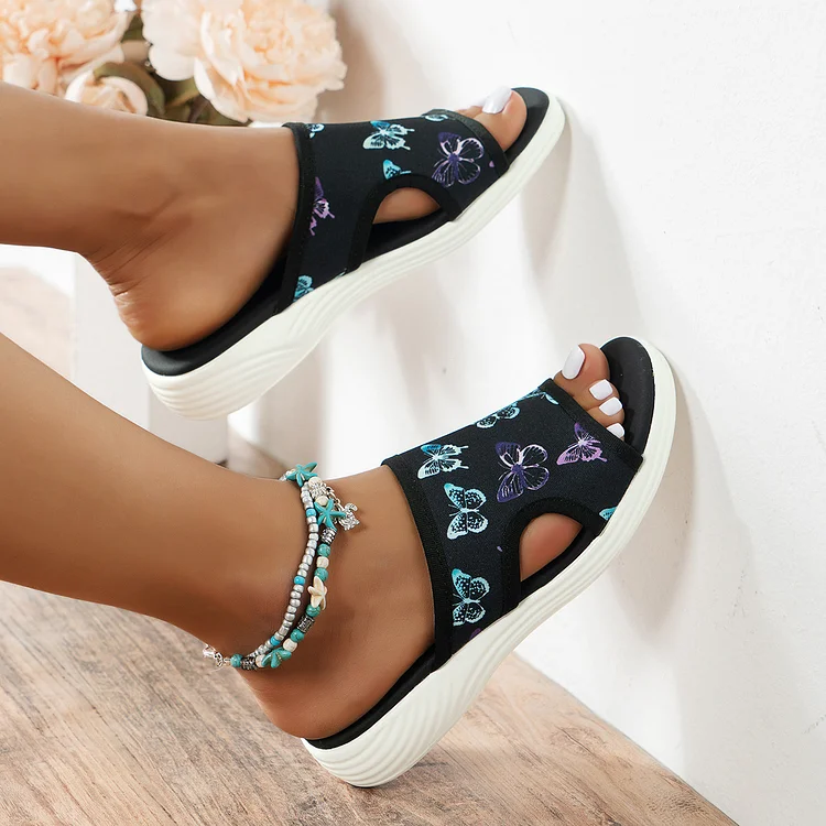 Women Slippers Beach Shoes Butterfly Print Casual Radinnoo.com