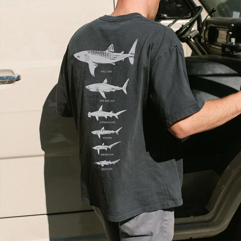 Summer Retro Surf Marine Life Printed Casual Tee