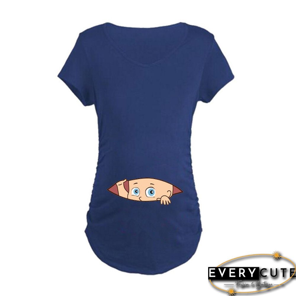 Women's Baby Cartoon Printed Short Sleeve Maternity Pregnancy T-shirt Tops