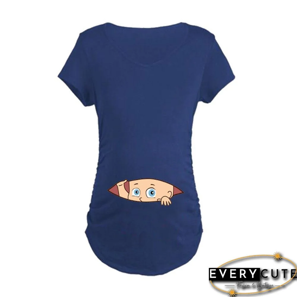 Women's Baby Cartoon Printed Short Sleeve Maternity Pregnancy T-shirt Tops