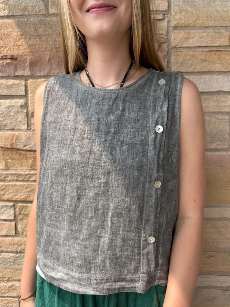 Women's Side Buttons Linen Vest