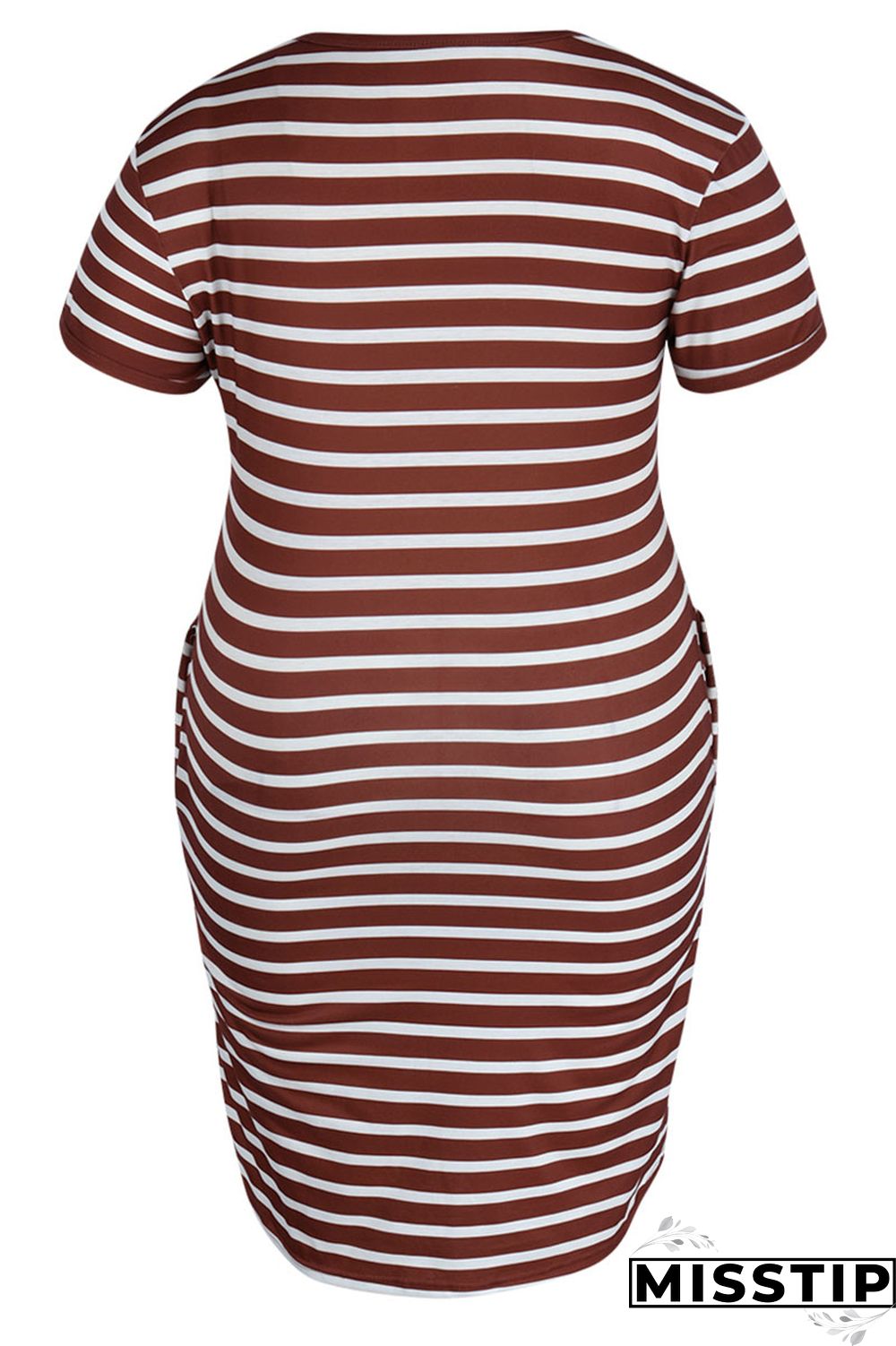 Cyanine Casual Striped Print Patchwork V Neck Straight Plus Size Dresses