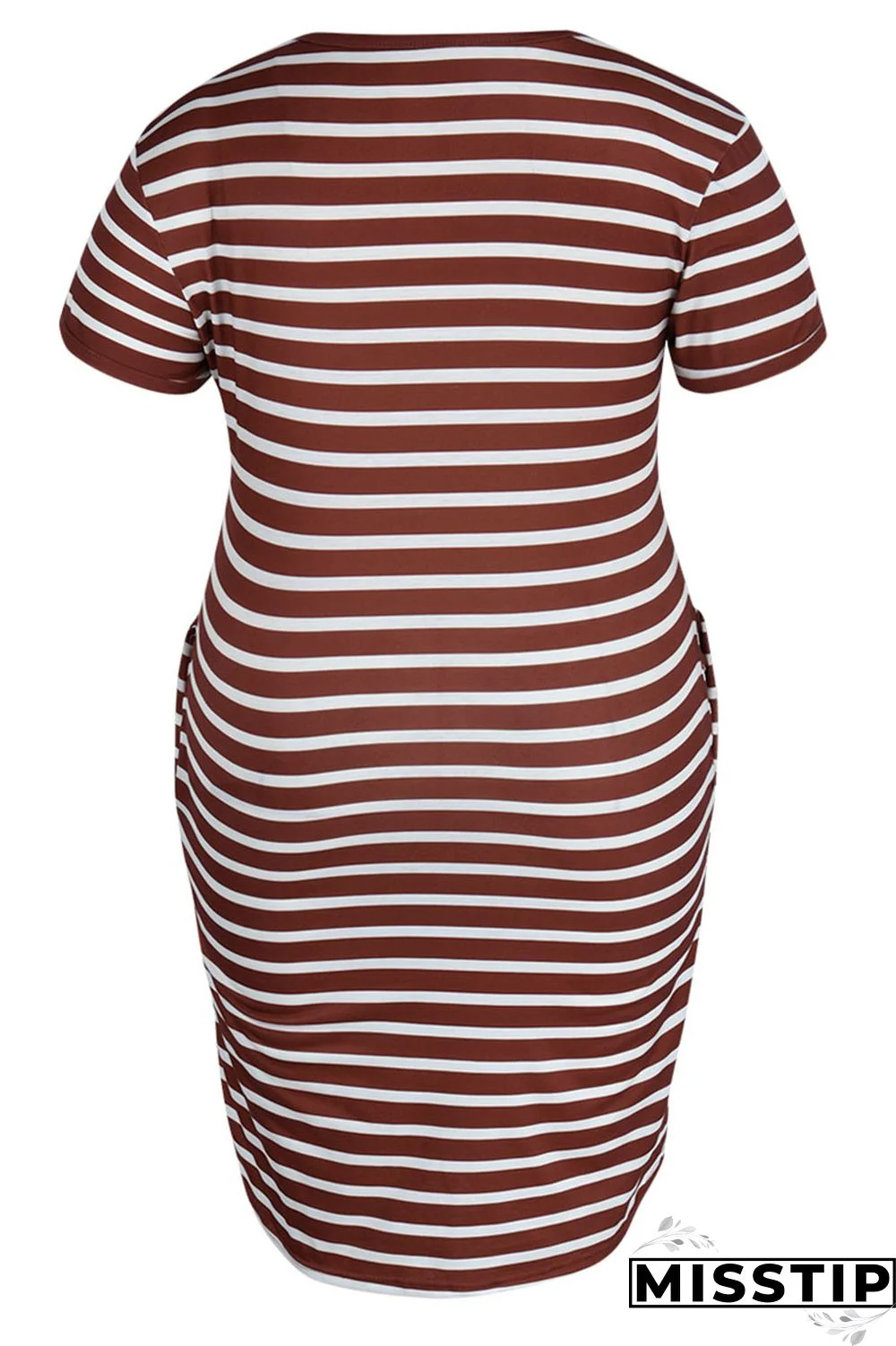Cyanine Casual Striped Print Patchwork V Neck Straight Plus Size Dresses