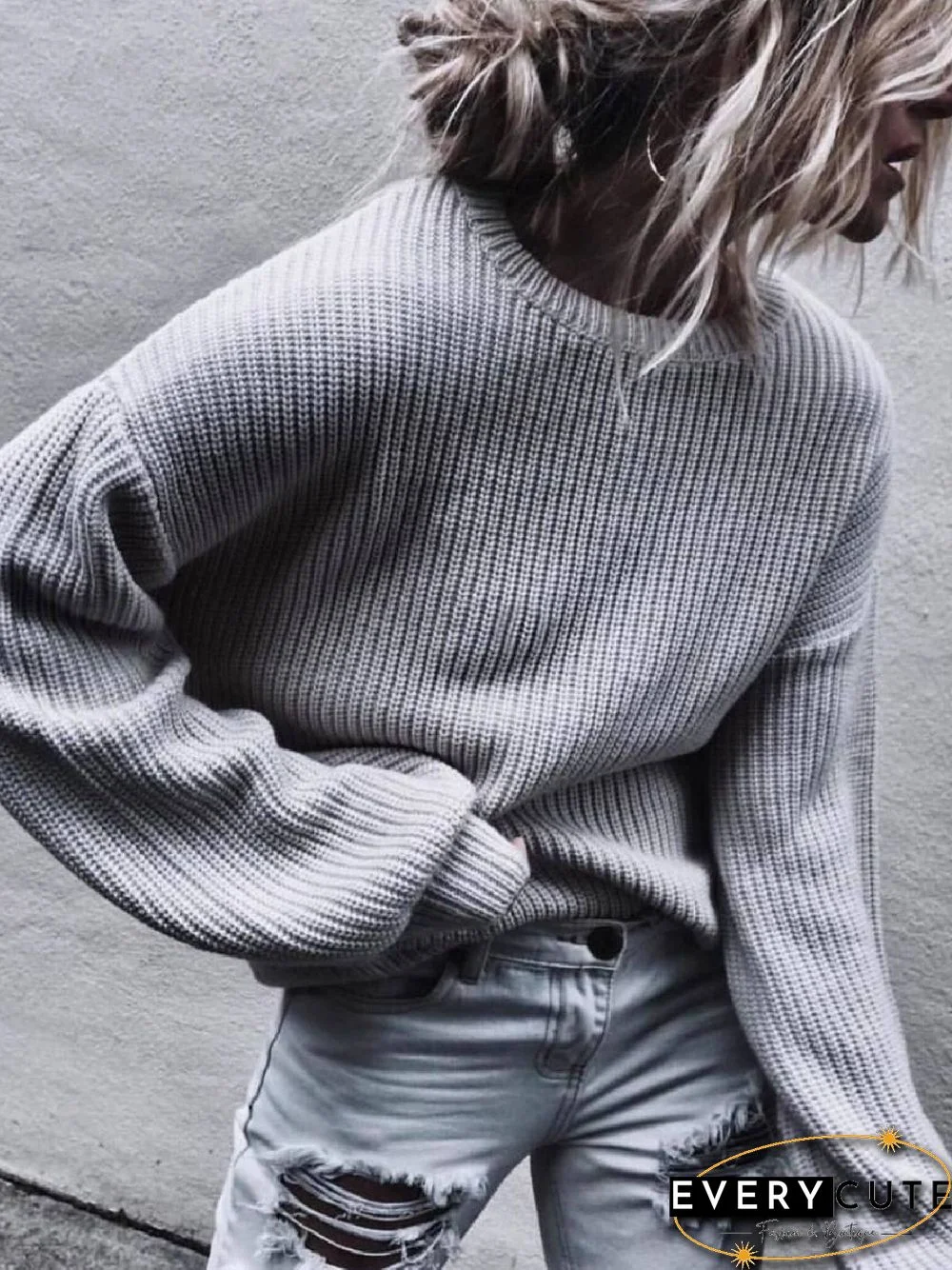 Plain Spring Elegant Acrylic Crew Neck Mid-weight Daily Loose Regular Sweater for Women