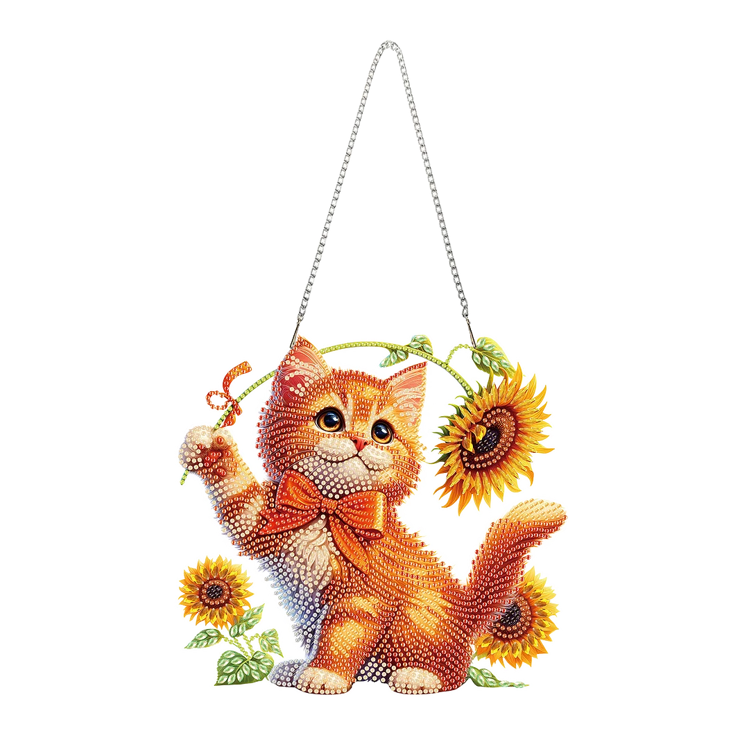 Cats Sunflower 2D Flat DIY Special Shape Hanging Diamond Art Kits Wall Decor
