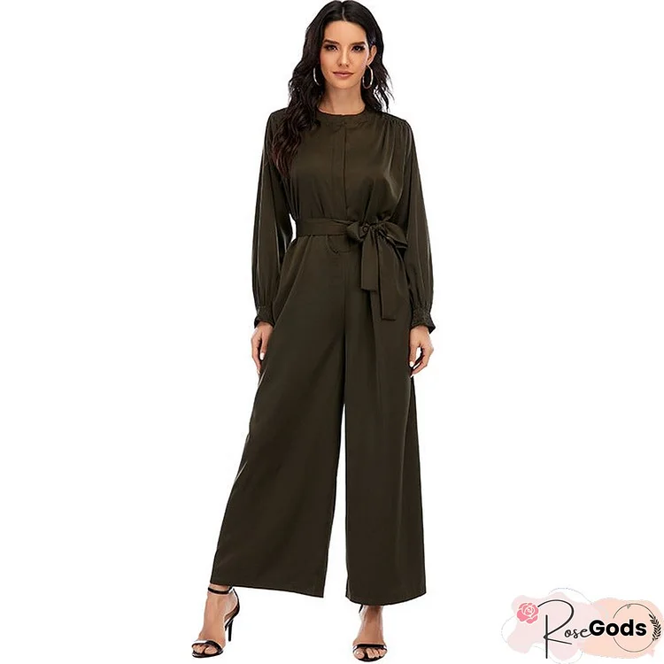 Fashion Jumpsuit Solid Color Waist Temperament Wide-Leg Pants