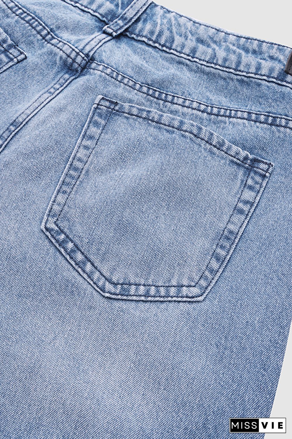 Asymmetrical Waist Mid Rise Straight Leg Jeans Without Belt