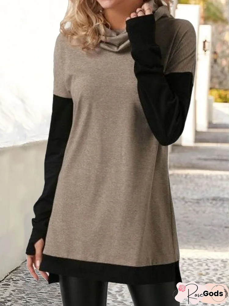 Loose Turtleneck Color Block Tops