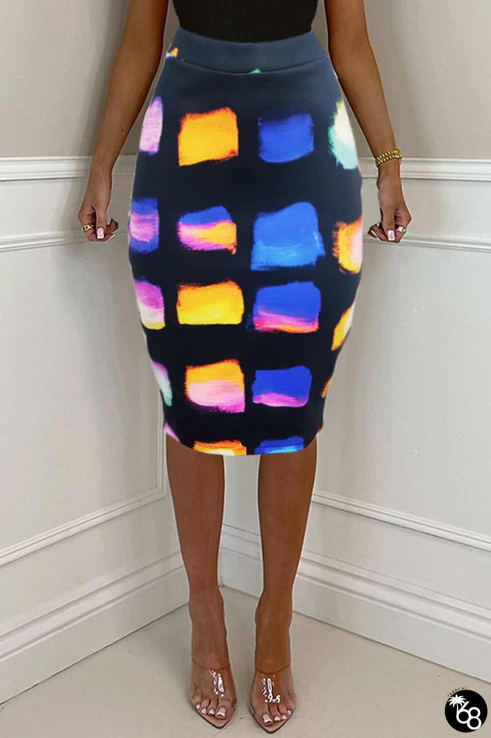 Colour Casual Color Lump Patchwork Contrast Regular Mid Waist Lantern Full Print Bottoms | 168DEAL