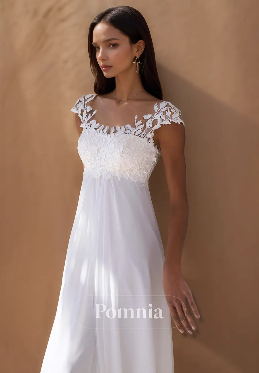 empire waist wedding dress short Short Empire Waist Ivory Chiffon Informal Bridal Gown