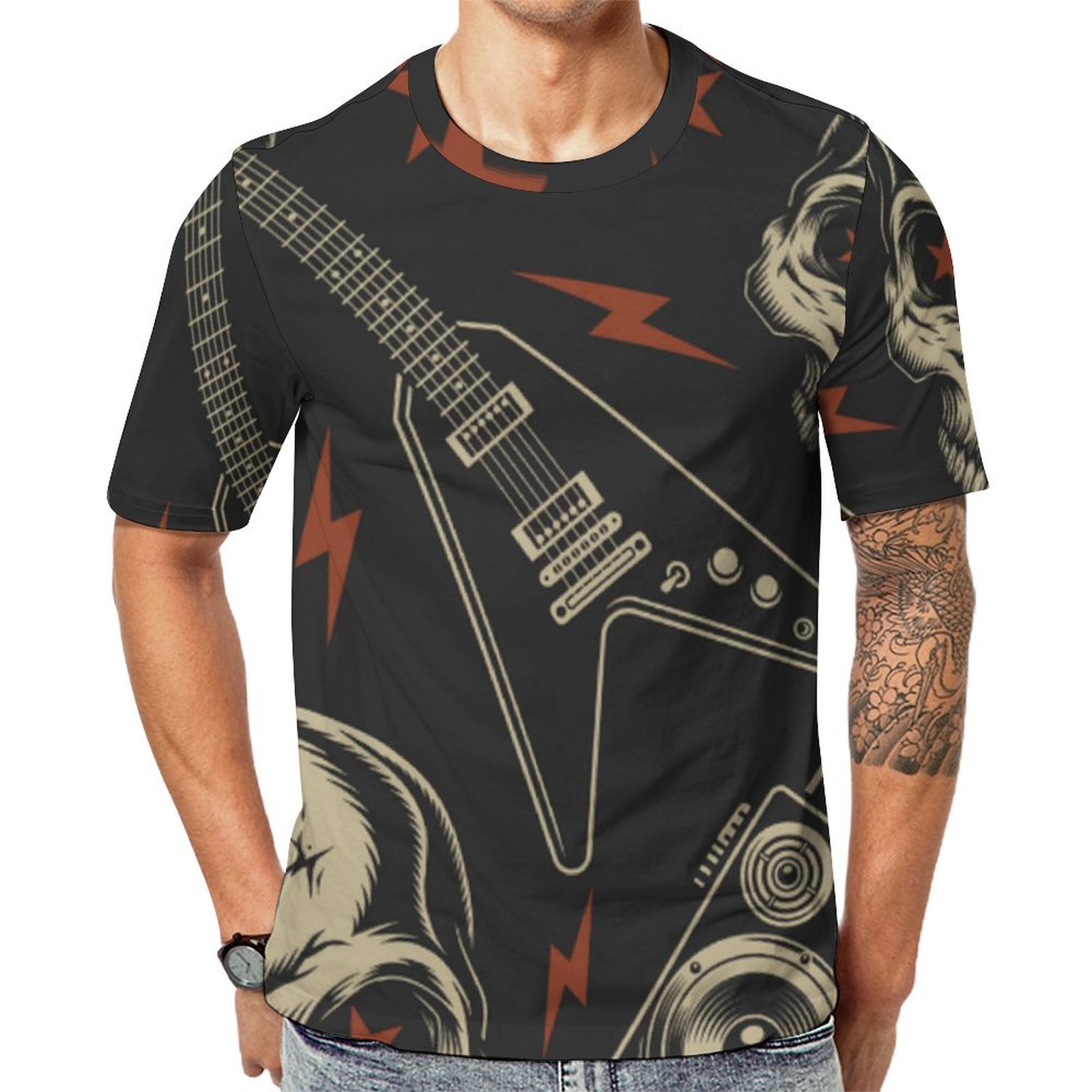Grunge Music Skull Crossbones Short Sleeve Print Unisex Tshirt Summer Casual Tees for Men and Women Coolcoshirts