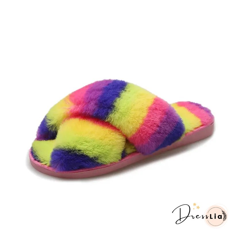 Paziye Colorful Plush Cross Plush Slippers