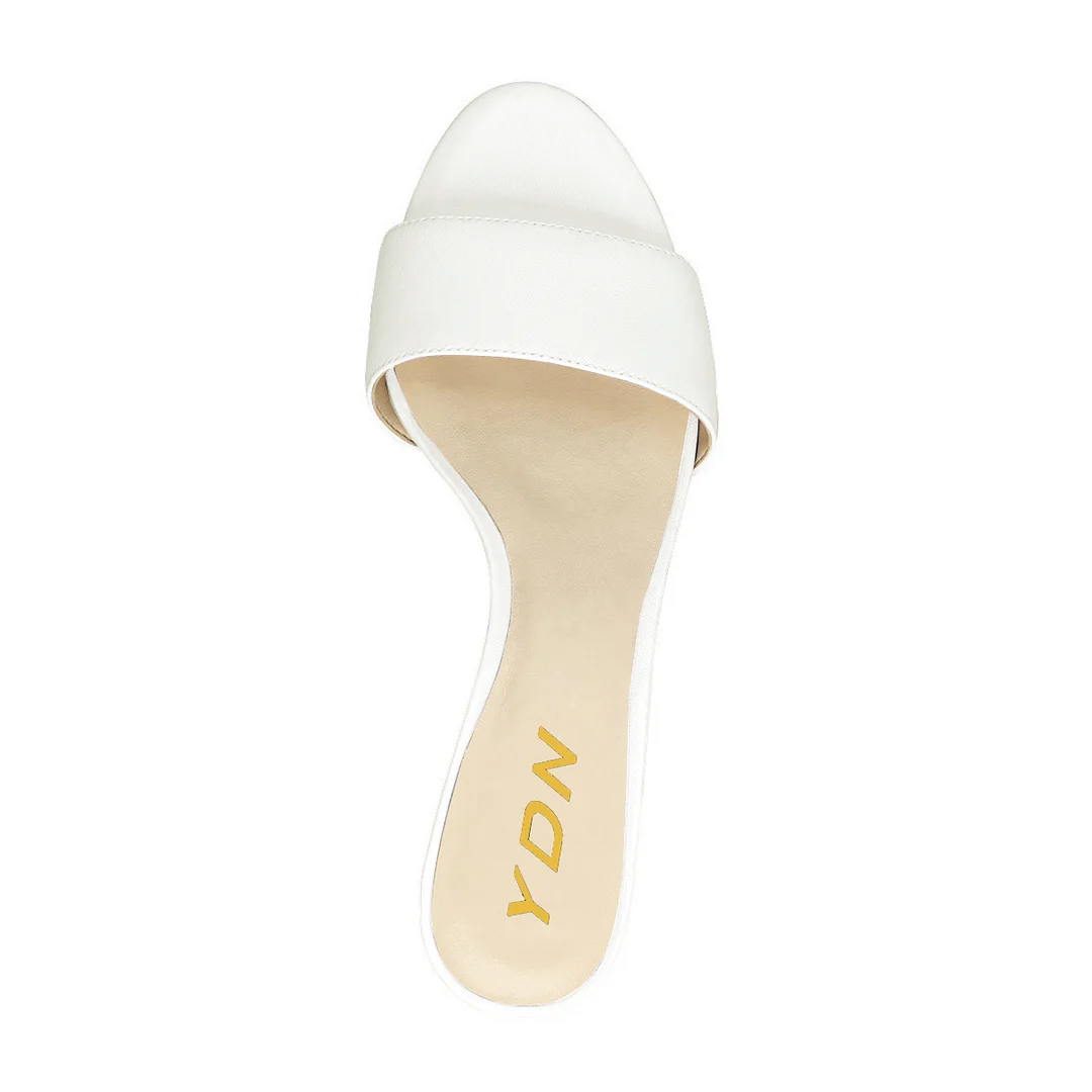 Vegan Leather Round Toe Wide-Band Kitten Heel Slip-On Mules in Ivory 