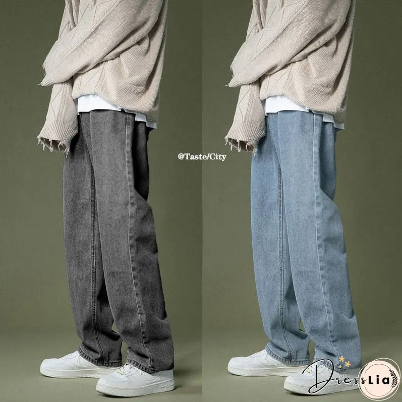 Korean Wide-leg Jeans Mens Fashion Retro Casual Men Streetwear Autumn Wild Loose Hip-hop